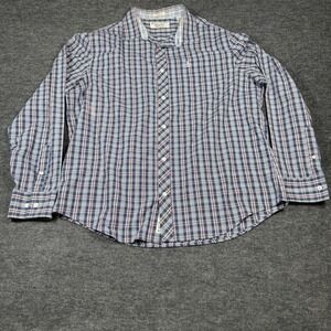 Original Penguin Men Plaid Long Sleeve Button Down Shirt Classic Fit Blue‎ Red